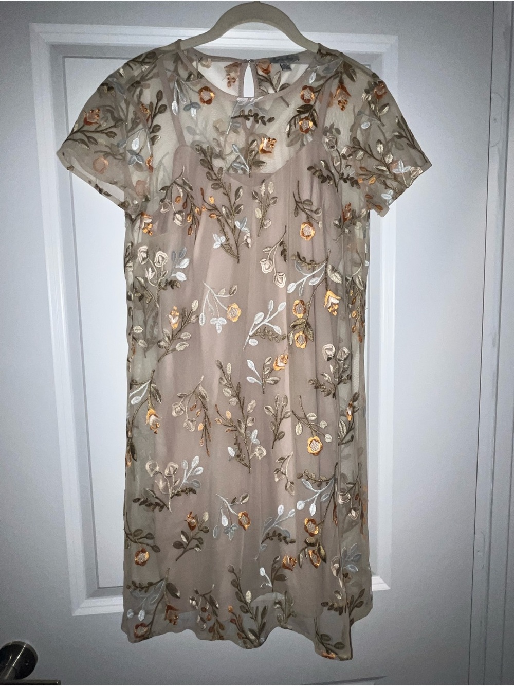 Grey & Gray Beige Floral Embroidered Dress